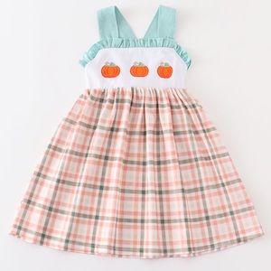 Plaid Pumpkin Embroidered Dress